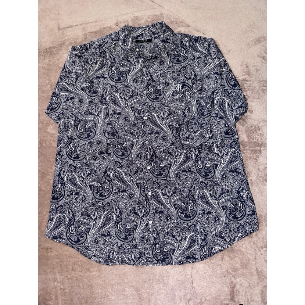 LRL Lauren Ralph Lauren Top Womens Paisley Cotton 3/4 Sleeve Buttons Size XL